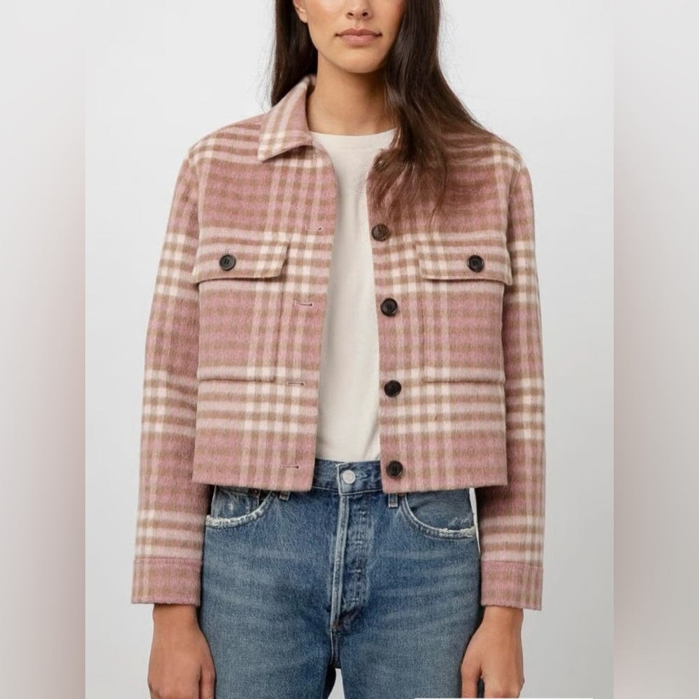 Rails Steffi Plaid Jacket Size Large Mauve Ivory Wool Blend